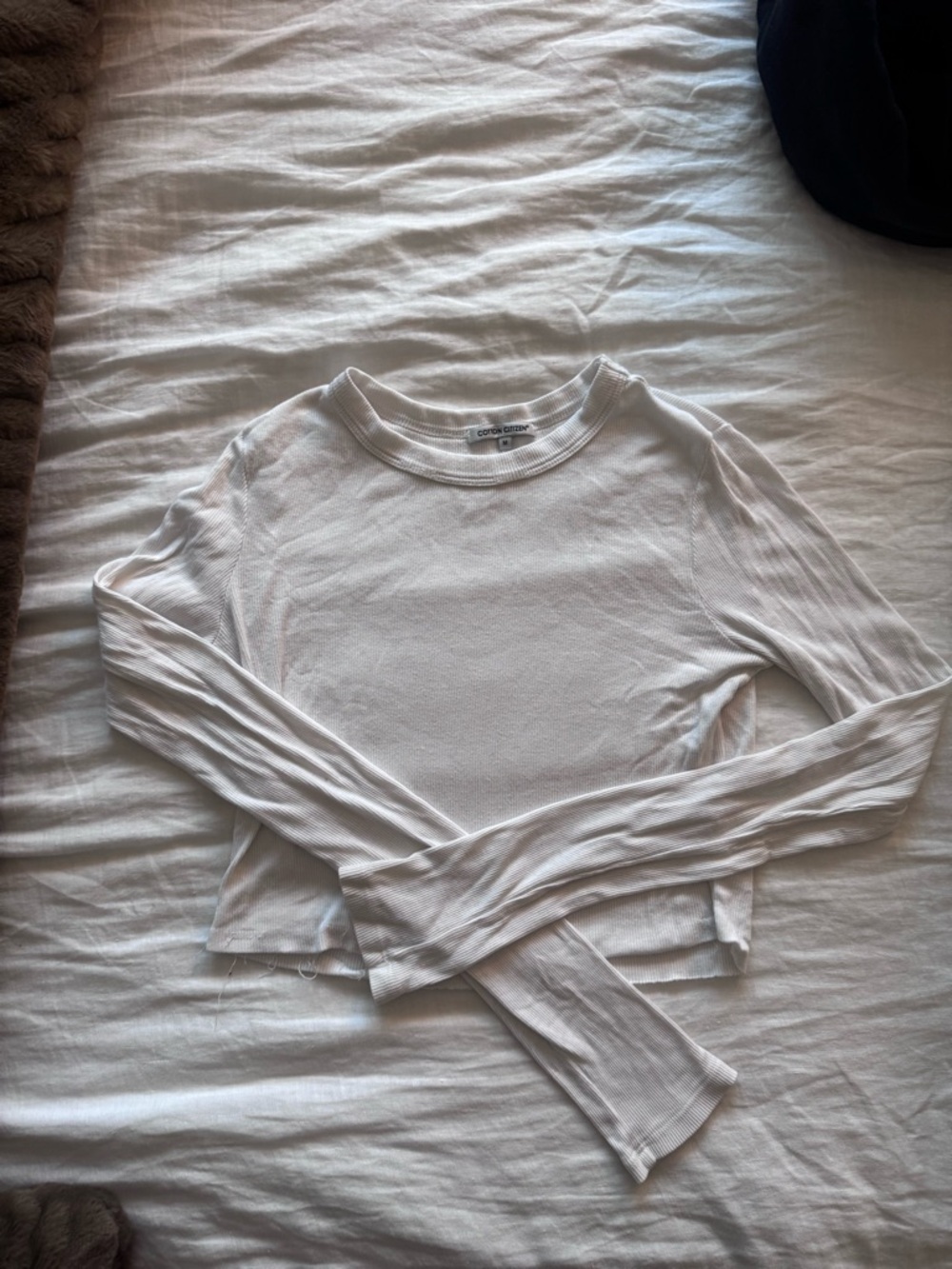 Cotton Citizen White Ribbed Long-Sleeve Crewneck Top